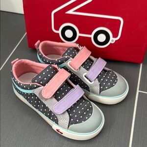 New See Kai Run Robyne Kids Polka Dot Sneakers with Velcro Straps, size 12, NWT